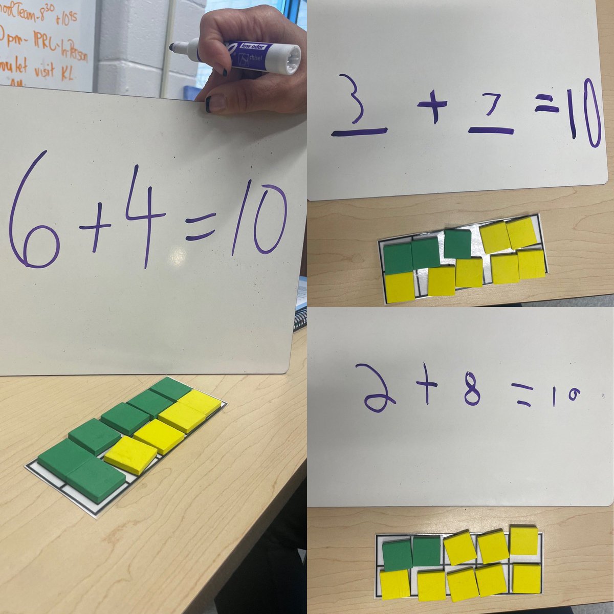 MsAndreaMendoza's tweet image. Identifying pairs of numbers with sums to 10 @stgabrielhcdsb. Students can demonstrate their learning in multiple ways with the use of concrete materials #ManipulativesForAll #HCDSBmath #TieredInterventionForNumeracy @MrJMcInnis @jodij30