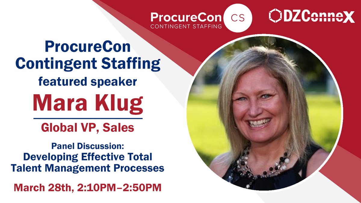 Global VP of DZConneX Sales, Mara Klug, will be joining the panel discussion, Developing Effective #TotalTalent Management Processes, at ProcureCon on March 28th at 2:10pm. We hope to see you there! You can learn more here: hubs.ly/Q01HNM8m0