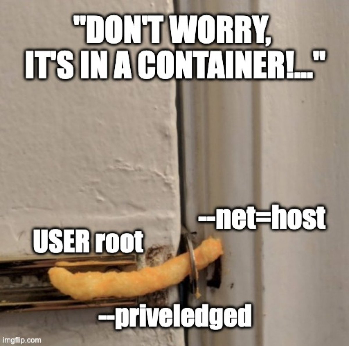 'Containers are secure by default, right?' 🫣 There are two categories of concerns for container security: - Image security (What vulns exist in the image that someone could exploit?) - Runtime security (What might an attacker be able to do if they gain access?) 1/N