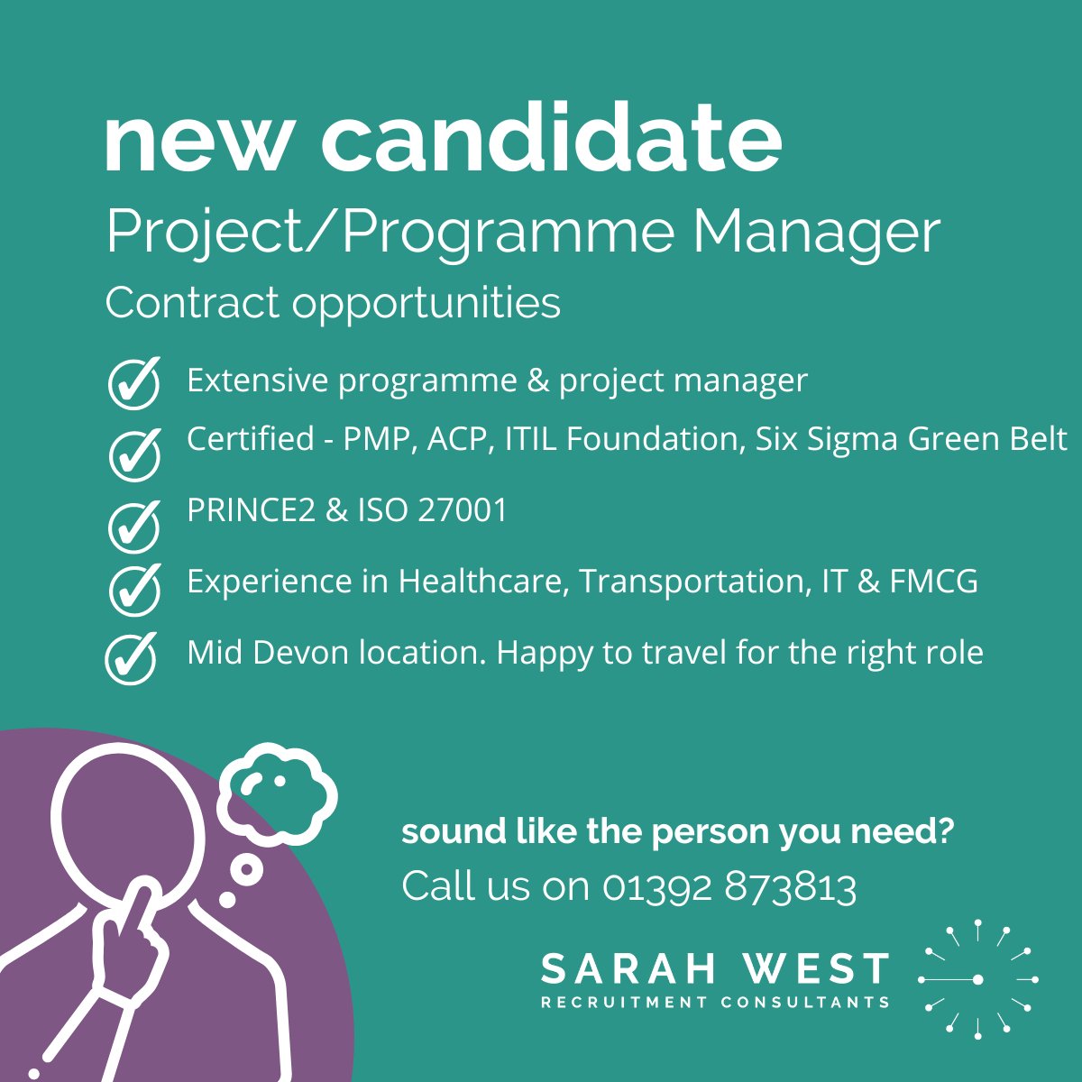 SarahWestRec's tweet image. Bringing you yet another exceptional candidate seeking their next contract opportunity and will be ready to join your company early April.  #Projectmanagement #Devonjobs #SWR