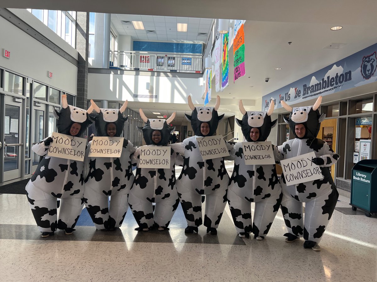 Brambleton Middle School Counselors dressed up as ‘Moody Cow-nselors’ for #squadgoals spirit day!