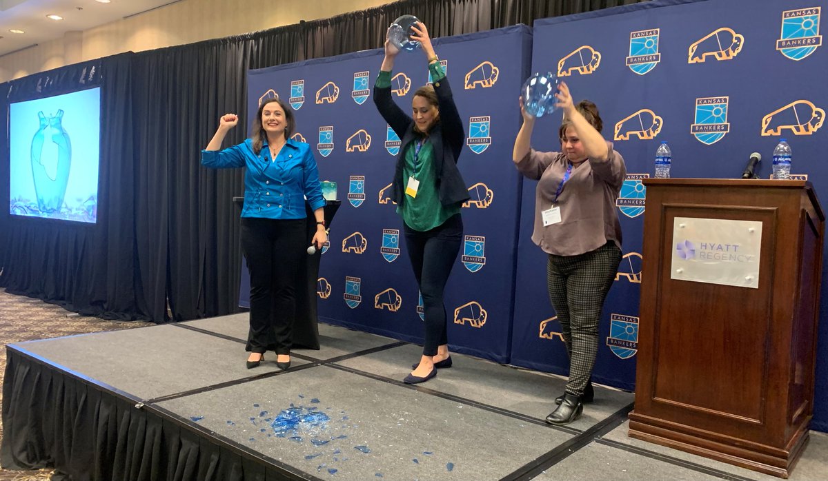 KansasBankers's tweet photo. Amanda Rolfs and Stephanie Vanatta participate in the “Break the Vase” exercise with Dima Ghawi ديما غاوي. Resilience, Perseverance and Self-Discovery! https://t.co/jJxBBHqMlT
