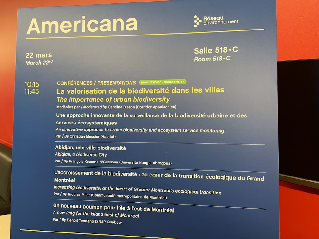 CMM_info's tweet photo. Notre conseiller @nicolasmilot participe à #Americana2023 aujourd'hui.

Il y parle de l'importance de l'accroissement de la #biodiversité pour la #TransitionÉcologique du #GrandMontréal. 🦆🐝 https://t.co/fPVcIhj1no
