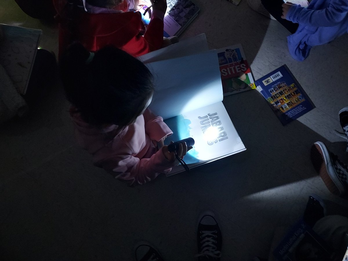 OlleLibrary's tweet photo. Today was a great day for Flashlight Reading in the library. Reading can be so much fun! #ReadingFun #FlashlightReading @ChancellorComet @Alief_Libraries https://t.co/8IGOfqPsg5