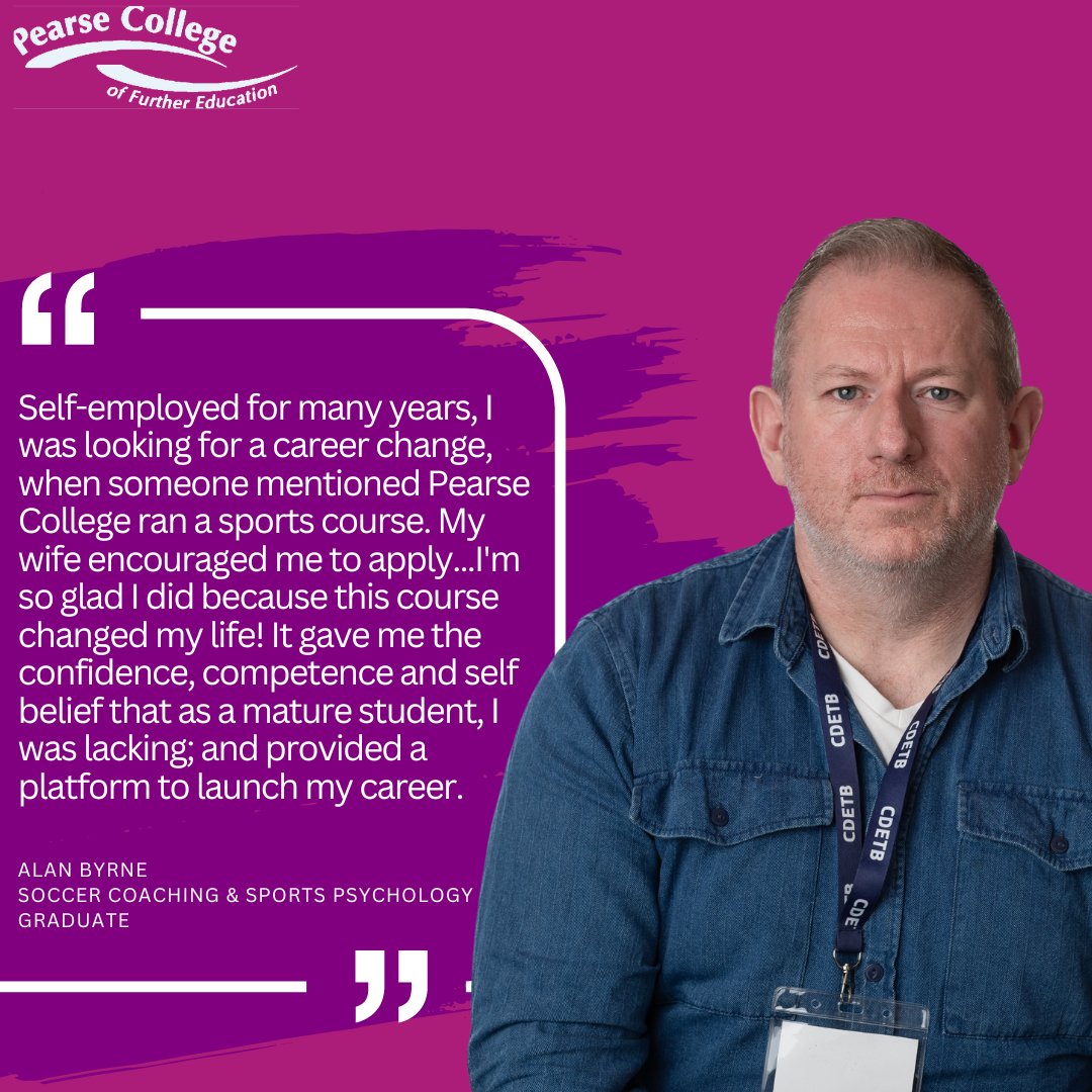 PearseCollege's tweet photo. Now working in #CommunityEducation, since graduating from #PearseCollege, Alan has completed a #SportsScience degree, started a PhD, &amp; worked as a #ConditioningCoach for #ShelbourneFC... Find out where #PearseCollege can take YOU at https://t.co/0BgMrThrzA

#ThisISFET #FE2HE https://t.co/1OVmS9jQop