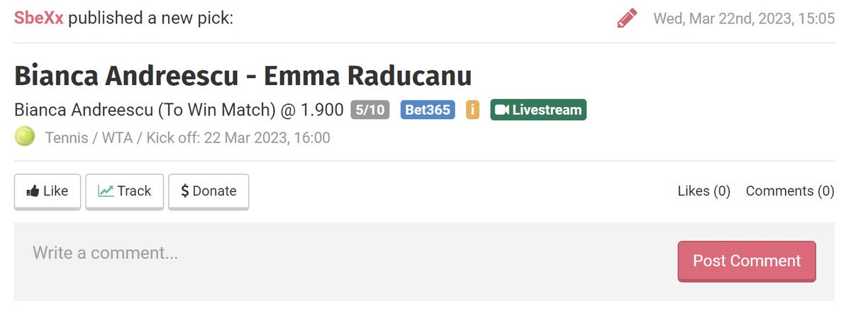 SbeXx_Bets's tweet photo. 🎾 Apuesta del día en el @MiamiOpen 
💵Gana Bianca Andreescu @Bandreescu_ cuota 1.91

¡No te pierdas esta oportunidad de ganar dinero con las apuestas de tenis!

Sígueme en mi Blogabet para más consejos y pronósticos ➡️ https://t.co/nI2HabQMn4

#ApuestasDeTenis #MiamiOpen https://t.co/Bd1SALS4bf
