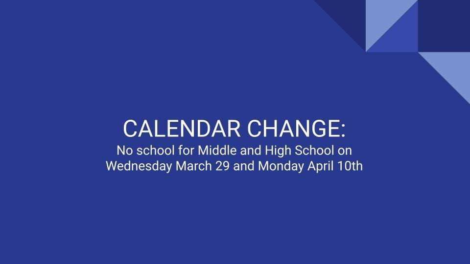 MARITIME MIDDLE AND HIGH SCHOOL CALENDAR CHANGE