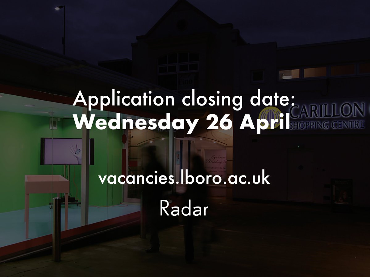✨ We're hiring ✨
Radar Producer

We’re delighted to announce an exciting opportunity for someone to shape, produce and deliver the future programme of Radar.
⁠
Deadline: Wednesday 26 April.
⁠
Find out more and apply online. Search by job title.
vacancies.lboro.ac.uk