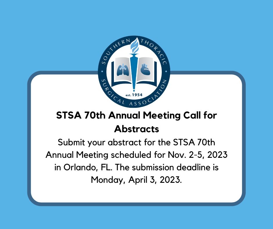 Less than two weeks remain to submit your abstract to the STSA 70th Annual Meeting. Visit bit.ly/3HEu3YV to learn how to submit your abstract.