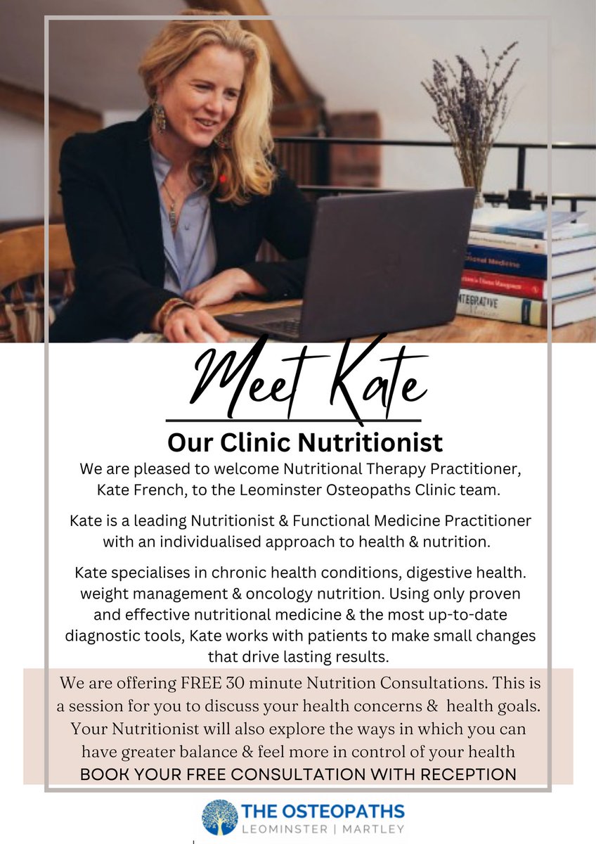 Introducing our Clinic Nutritionist Kate. 

We are offering free 30 minute consultations with Kate to discuss any health concerns you may have and your health goals.

Call us on 01568 610610 to book today.

#healthylifestyle #healthiswealth #HealthForAll #nutrition