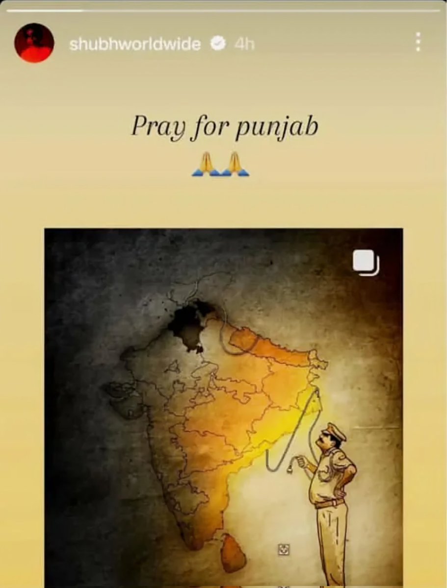 Punjabi singer Shubh posted distorted map. J&amp;K, NE removed. Haryana &amp; HP included in Punjab (just like Khalistan map).

He isn't alone. Many singers are like him. Music is powerful propaganda tool which Canada K extremists know and we underestimate. Hope agencies are monitoring.