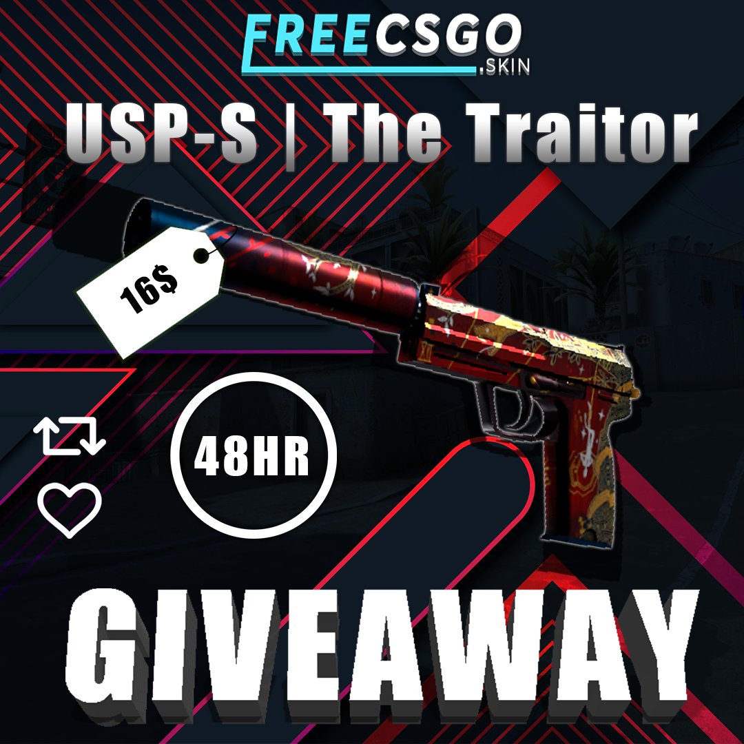 CodeZlashy's tweet photo. USP-S | The Traitor Giveaway!

🔹Retweet &amp; Tag 2 friends
🔹Follow @CodeZlashy

⏳Rolling in 2 Days!

Good Luck Everyone 🍀

#csgogiveaways  #Giveaways #CSGOGiveaway #CSGO https://t.co/kLKtQf2PGR