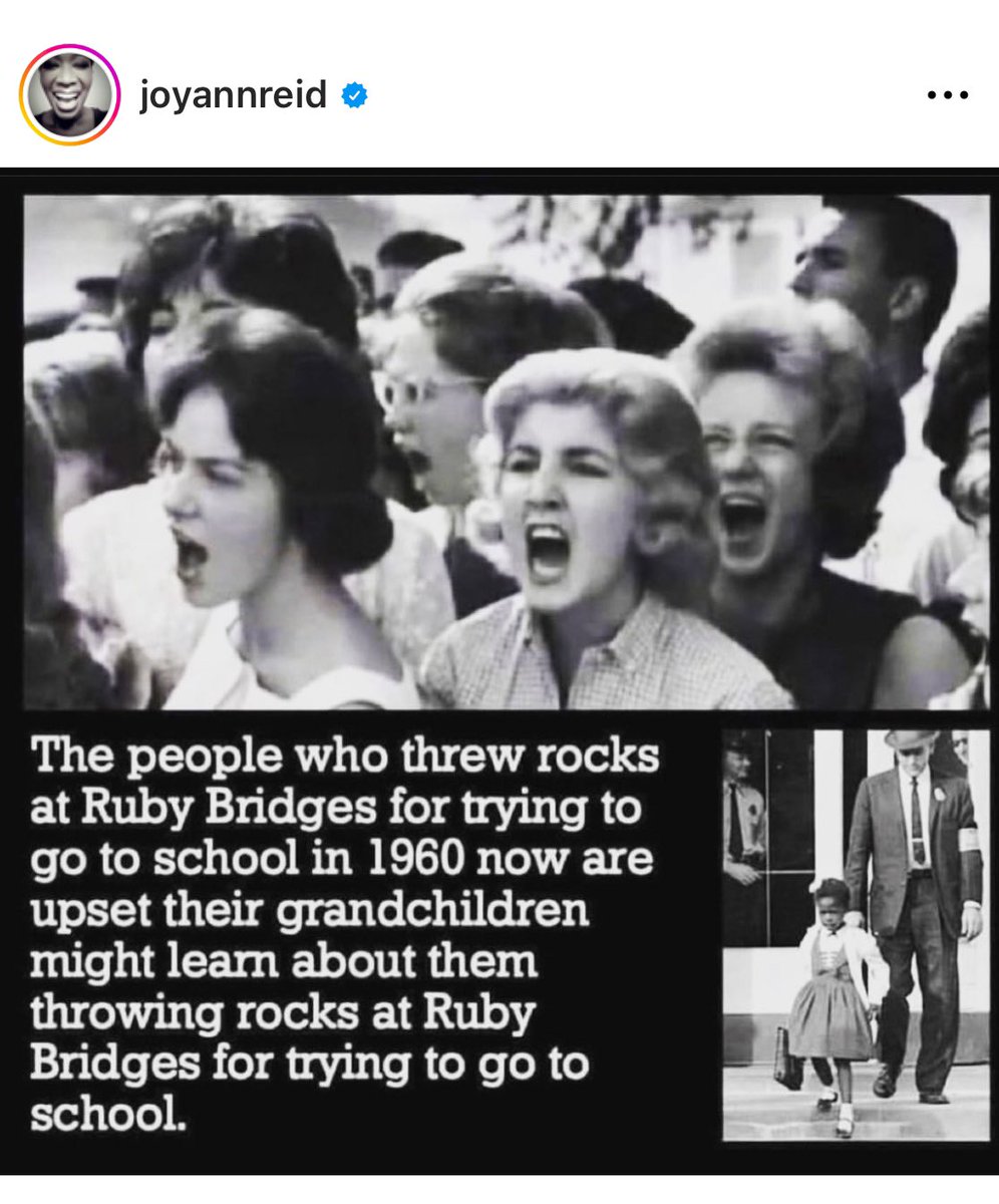 f_giugliano's tweet photo. The people who threw rocks at Ruby Bridges for trying to go to school in 1960 are now upset their grandchildren might learn that people in 1960 threw rocks at Ruby Bridges for trying to go to school. https://t.co/O7Y3lfkjOX
