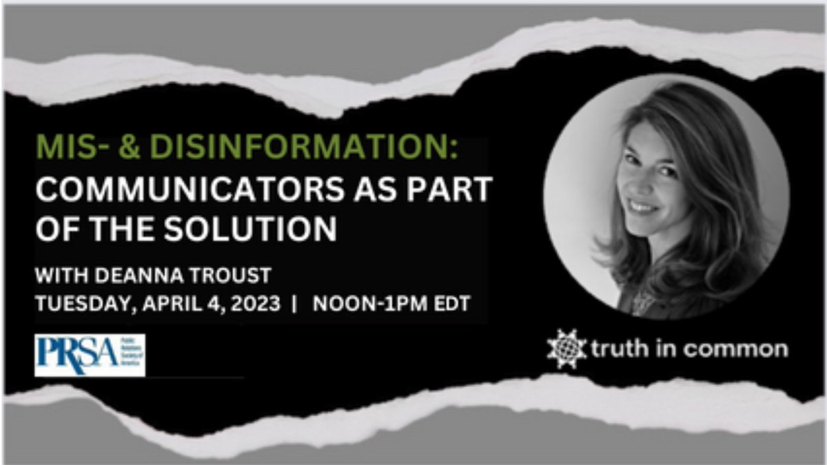 PRSA_NCC's tweet photo. On Tuesday, April 4, join @DeeLT as she shares the latest research from the disinformation and social division arenas and tips for communicators looking to restore access to fact-based content. Register at https://t.co/q7AfNeIZ8l #PRSANCC #publicrelations #PRTips https://t.co/NuGqZqXgdf