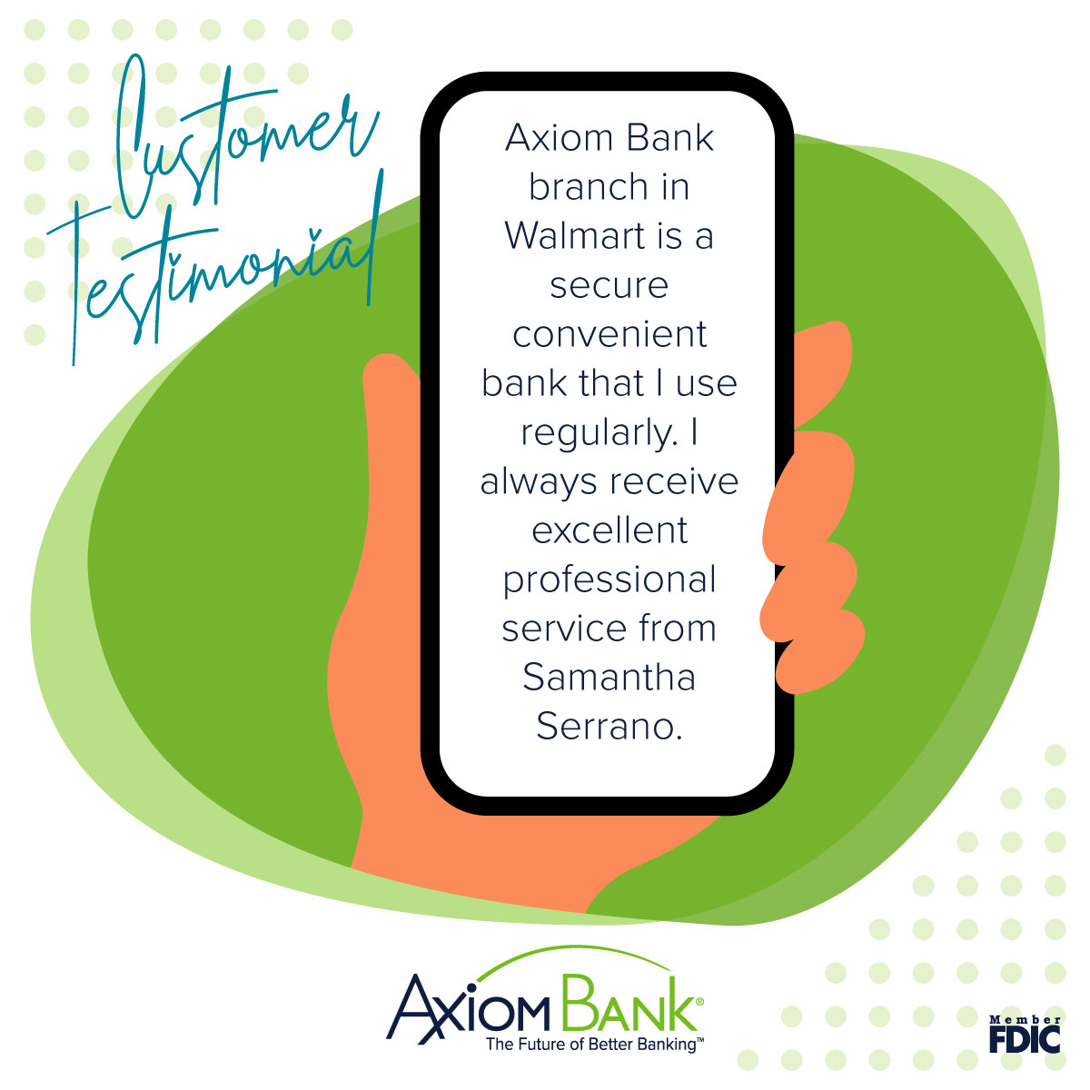 AxiomBank's tweet photo. Thank you, Beverly. We’re glad to hear that you have had a positive experience using our Winter Haven branch and that Samantha has provided you with excellent service. We always like to hear about our bankers that go above and beyond to provide exceptional customer service. https://t.co/IHSRMqdTPI