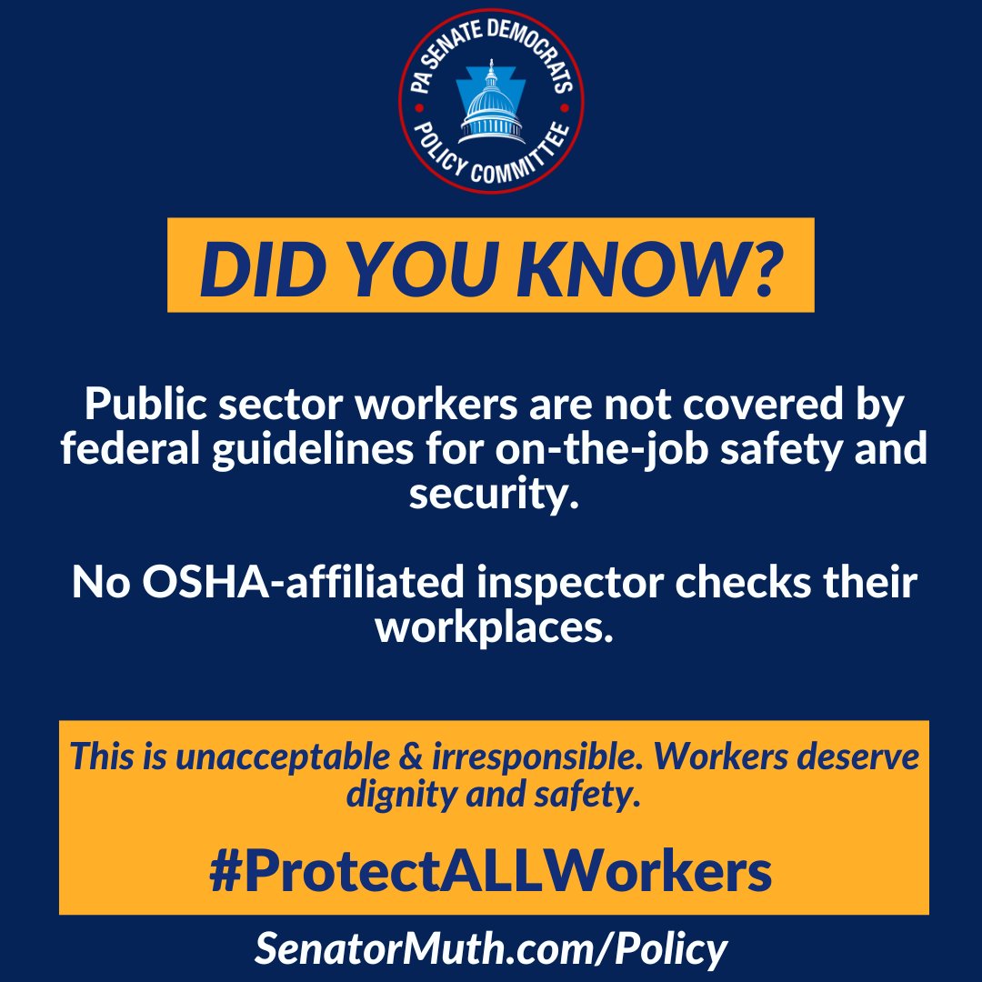 PaSenateDems's tweet image. The Joint House &amp;amp; #SenDemPolicy Committee heard about the importance of providing OSHA protections for public employees this week.

In many states, these protections exists for workers. But not here in Pennsylvania.

This is unacceptable and irresponsible. 

#ProtectALLWorkers
