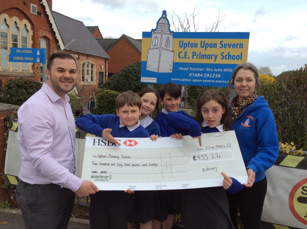 Exciting news for school as we are presented with a cheque by Jack Cross @warners_stores from the money raised via the community saving scheme thanks to all the #upton community for supporting us. #working-together