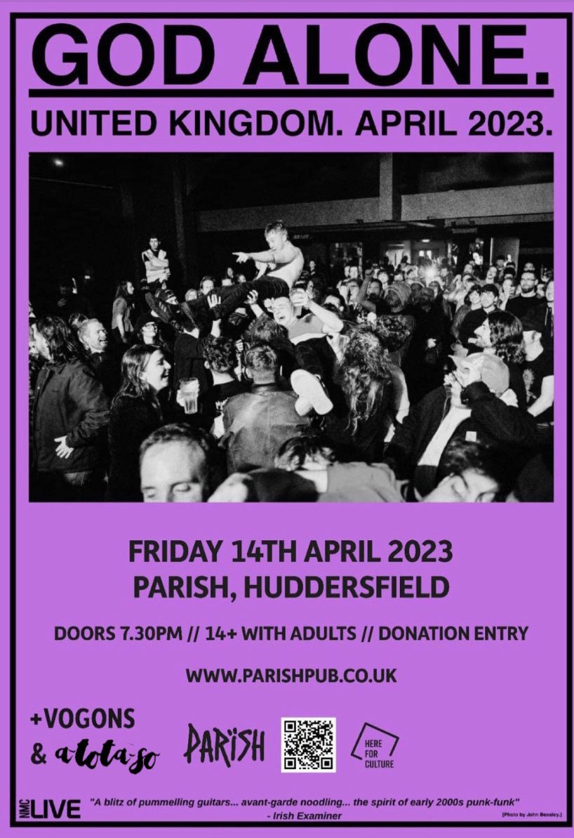 atotaso's tweet photo. Just announced our first ever Huddersfield show with our pals in @GodAloneCork and #vogons!
Donation entry so come on through even if your flat broke and let’s fuck shit up!!!! @ParishHudd 🤘🤘🤘 https://t.co/hv71h29hzZ