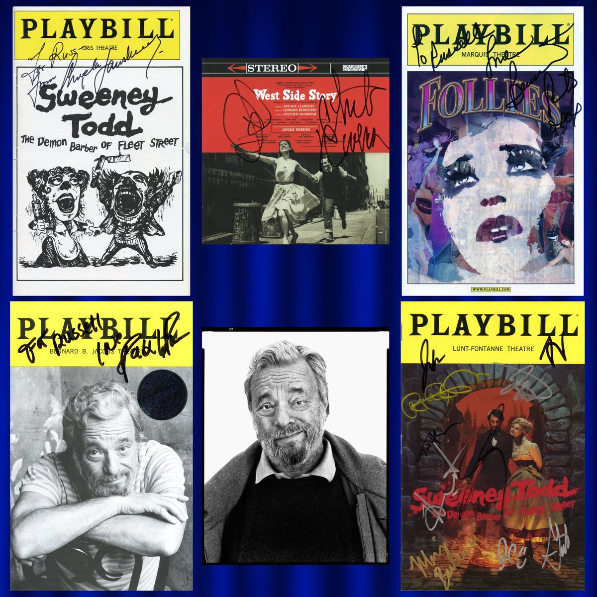 Born March 22, 1930 in New York City, New York - Remembering Broadway legend Stephen Sondheim 🎭 * Chita Rivera signed CD and signed Playbills from Angela Lansbury, Bernadette Peters, Patti LuPone, and the revival cast of “Sweeney Todd” are from my collection. ⭐️ #StephenSondheim