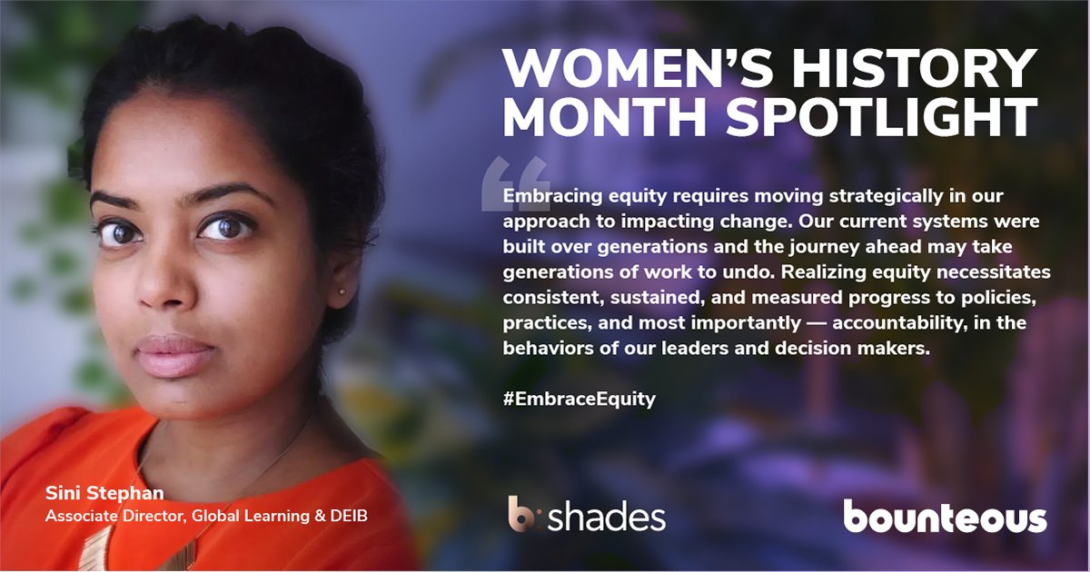 Bounteous's tweet photo. Hey @SiniStephan , what does equity mean to you? #embraceequity #WomensHistoryMonth https://t.co/4IvxJl29Zj