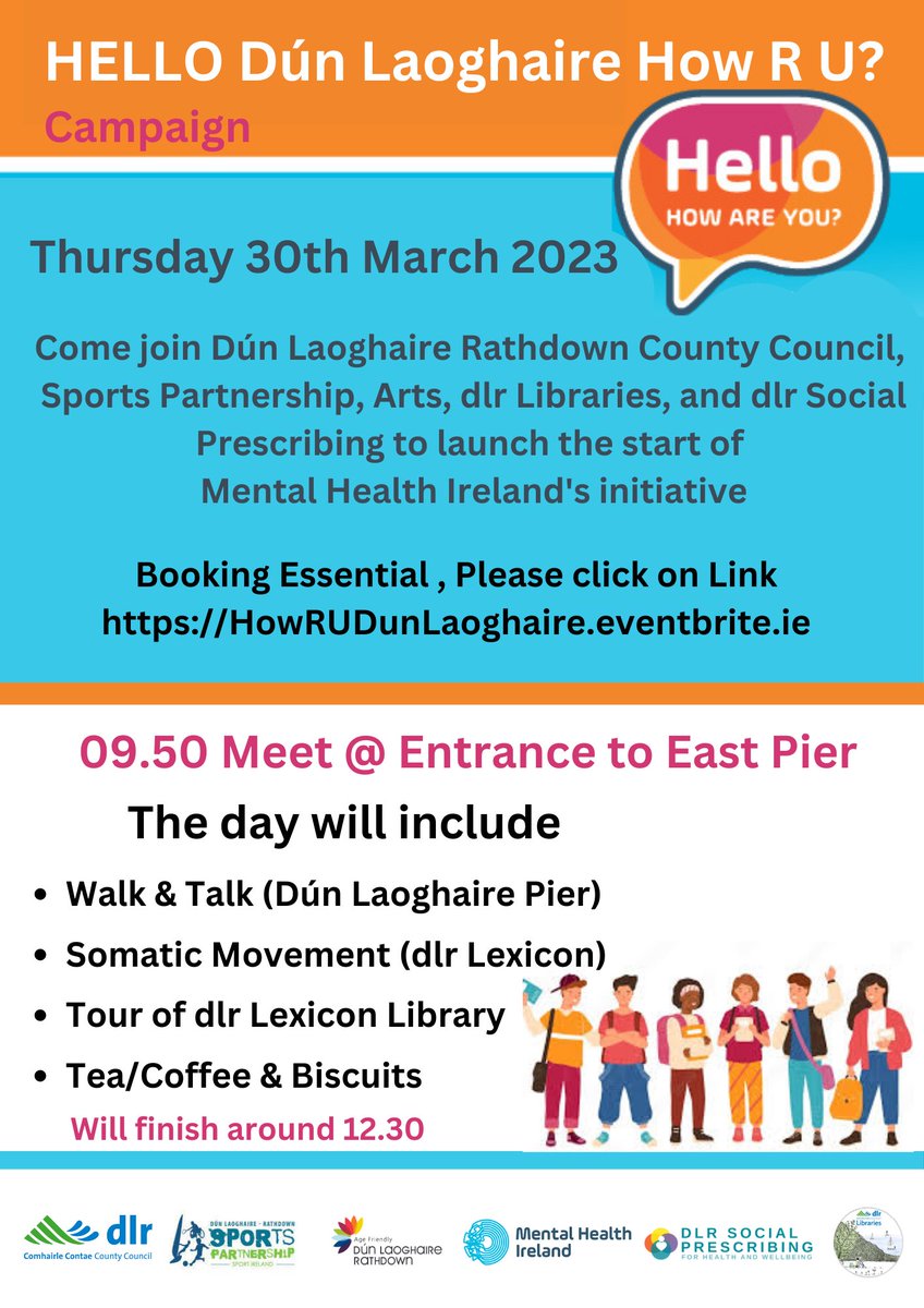 SSP_DLR's tweet photo. Our DLR Social Prescribing Programme is teaming up with dlr Sports Partnership, the dlr Age Friendly Initiative, dlr Arts and dlr Libraries to host a fun-filled morning of events. Join us for a walk & talk session, library tour and more! https://t.co/Fh7tG6qFOV https://t.co/ec84dy3gFT