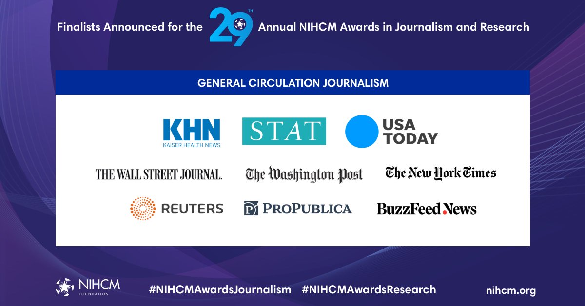 Fantastic work by the 2023 NIHCM General Circulation Journalism Award finalists! bit.ly/GenCircJn #NIHCMAwardsJournalism

@deldeib @angRchen @AlexanderSpinn @FenitN @ddiamond @bylenasun @FredSchulte @sjtribble @raelnb @hnorma @johnhillkirk @SarahVarney4 @emmarieDC