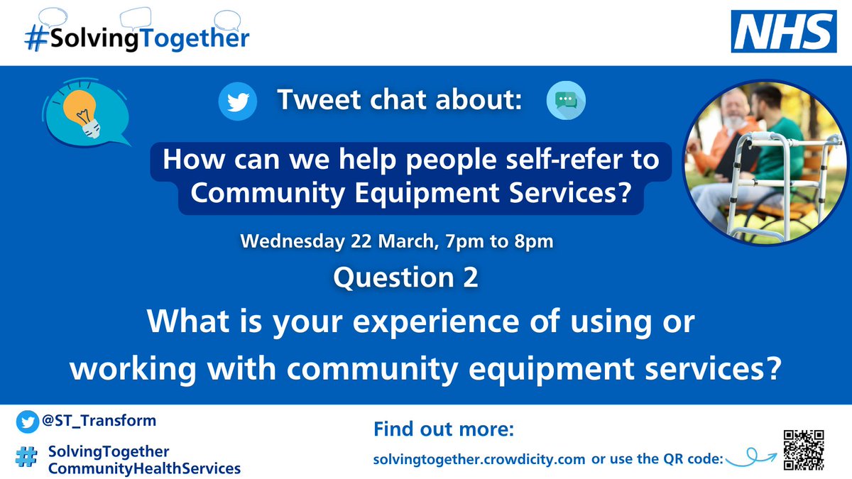 QUESTION 2: What is your experience of using or working with community equipment services? 

Please add A2 #SolvingTogether #CommunityHealthServices to your answers so that we can find them!