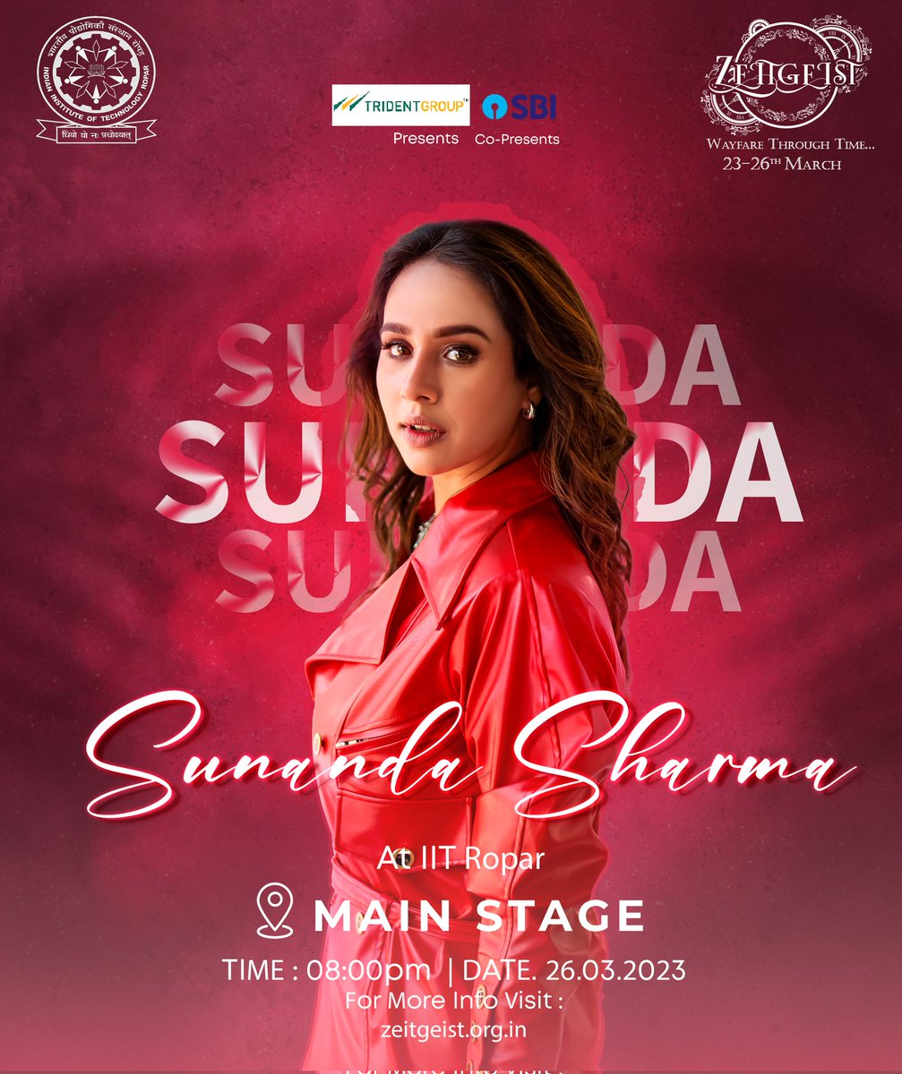 Zeitgeist_rpr's tweet photo. Get ready to groove to the sensational Sunanda Sharma's beats at Zeitgeist, the ultimate techno cultural festival at IIT Ropar! 
With hits like "Jaani Tera Naa" and "Mummy Nu Pasand" under her belt, Sunanda Sharma has become a household name in the Indian music industry. https://t.co/A1MVWWOszX