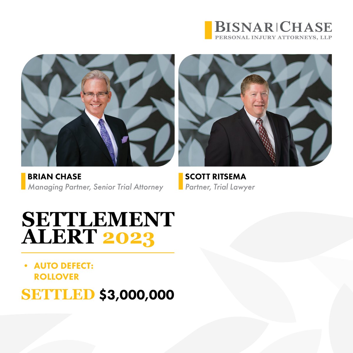 BisnarChase's tweet photo. 🔥🔥 Woot! Great job Brian and Scott! Fantastic recovery, team! #autodefect #triallawyers #rollover https://t.co/GISv2DsA5v
