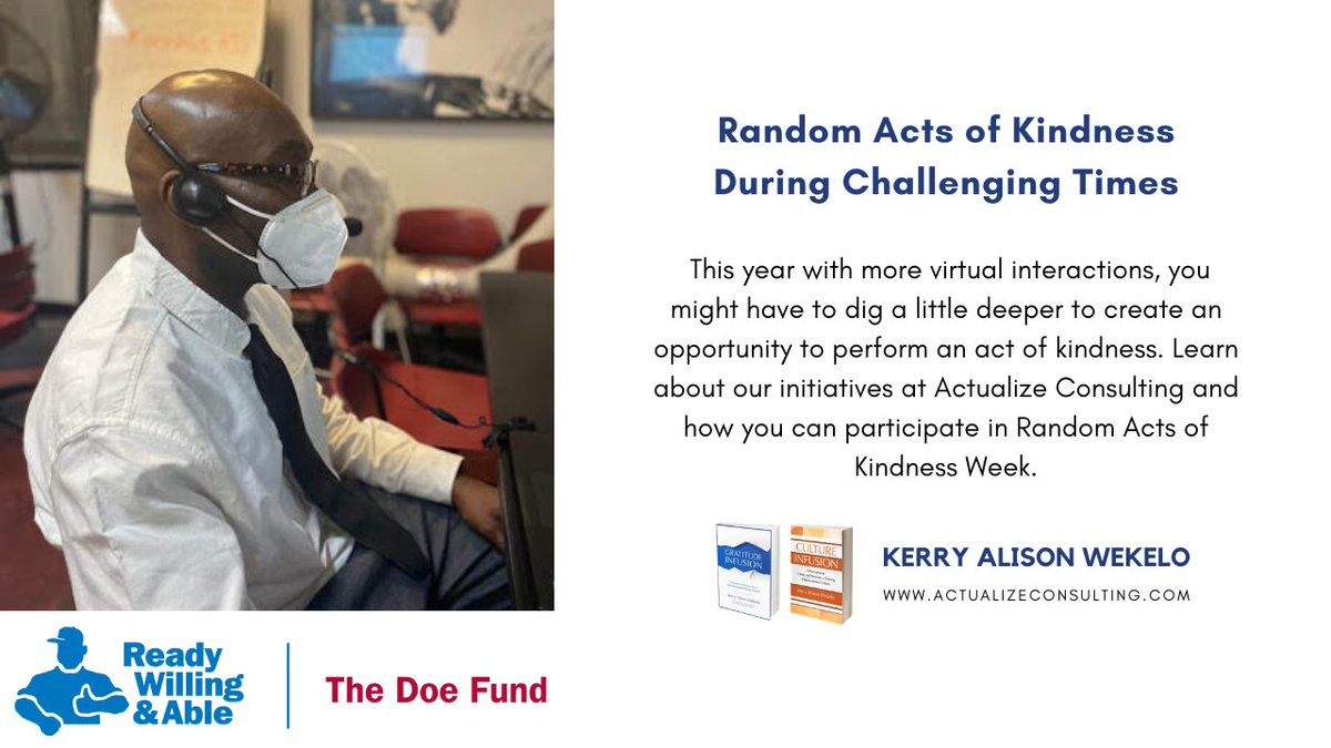 This year for Random Acts of Kindness week we supported The Doe Fund’s Ready, Willing & Able program. Read how giving back is part of our culture at Actualize Consulting bit.ly/TDFkw #VirtualVolunteering #fintech