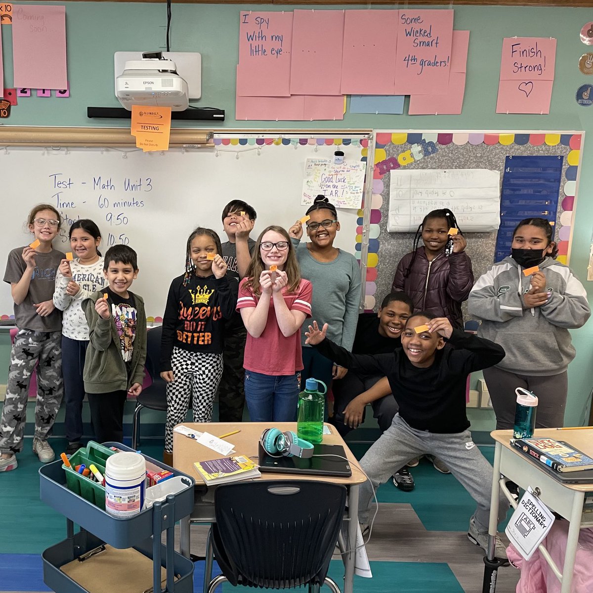 MsCostello111's tweet photo. Room 111 celebrates March Madness IAR style. Instead of cutting down the net, we cut down the testing sign. #BeEvergreen https://t.co/G4j1rRJawT