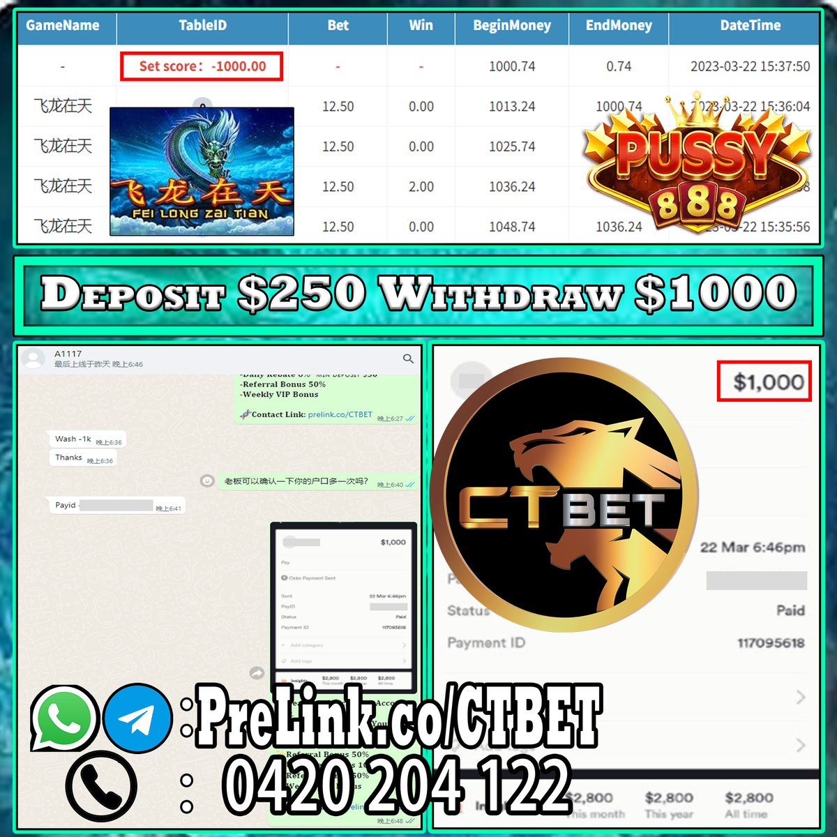 CTBET96's tweet photo. 🔥𝐌𝐞𝐦𝐛𝐞𝐫 𝐂𝐚𝐬𝐡𝐨𝐮𝐭 𝐅𝐫𝐨𝐦 𝐂𝐓 𝐁𝐄𝐓 🇦🇺

💰𝐃𝐞𝐩𝐨𝐬𝐢𝐭: $250 💵𝐖𝐢𝐭𝐡𝐝𝐫𝐚𝐰 :$1000

🌟Game&amp;Slot
➡️Pussy888 ~ FeiLongZaiTian

🔥Welcome Bonus 180%
🔥Unlimited Bonus 10%
🔥Daily Rebate 6%
🔥Weekly VIP Bonus

🧬Contact Link: https://t.co/eK3r0NWK9I https://t.co/KRhKel4eYZ