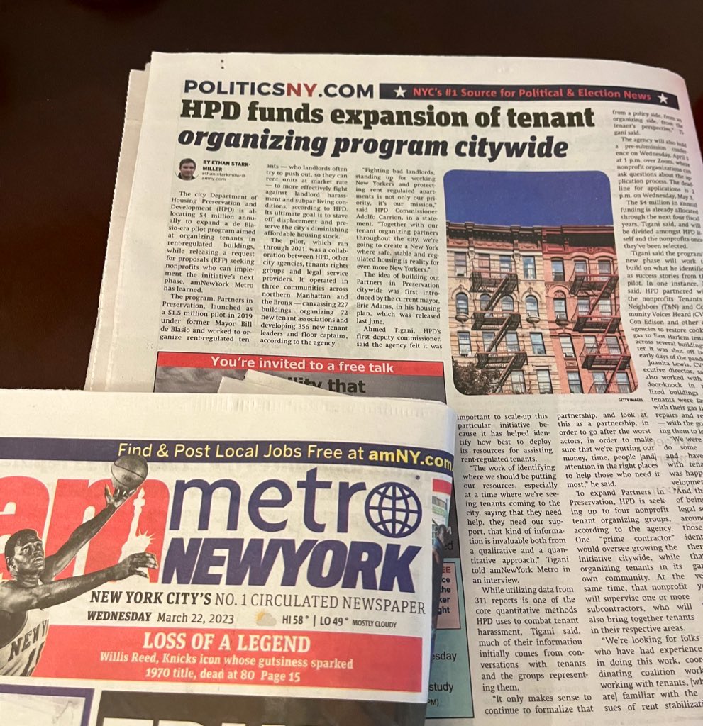 NYCHousing's tweet photo. Huge news today: When it comes to protecting New Yorkers and rent stabilization, we know that organizing works—so we’re expanding our successful #PartnersinPreservation program and funding tenant groups citywide 🙌
https://t.co/fKzqm2Nrqe https://t.co/7G9krKkk0Q