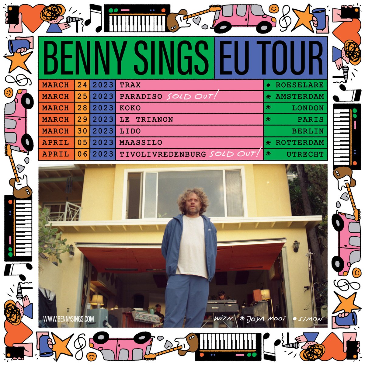 Few days left before Benny Sings is heading out on his EU tour, kicking off with a sold out Paradiso in Amsterdam!

Support by the amazing <a href="/joyamooi/">Joya Mooi</a> . Few tickets left for Rotterdam, London, Paris &amp; Berlin.

bit.ly/TicketsYoungHe…