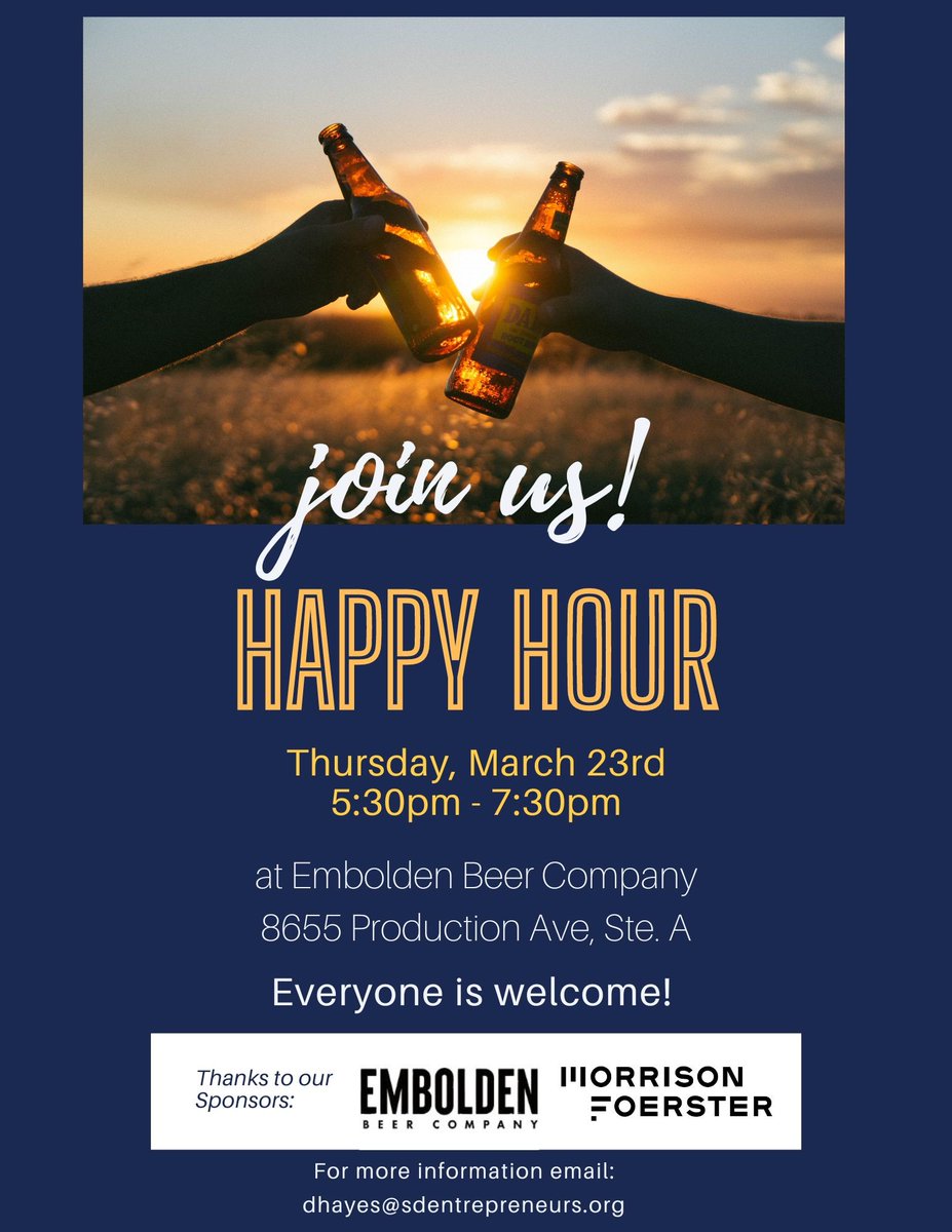 SDEEorg's tweet photo. Next SDEE #HappyHour is March 23 at Embolden Beer Co., 5:30 pm PDT. RSVP at https://t.co/UtmkffWiNf https://t.co/jfbvQyX8e3