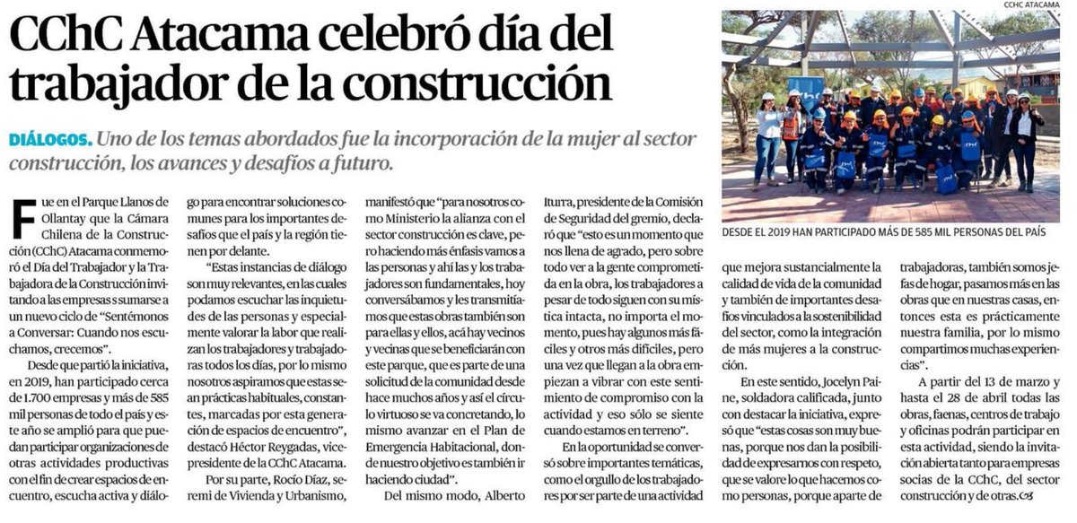 CChCAtacama's tweet photo. "Estas instancias de diálogo son muy relevantes, en las cuales podamos escuchar las inquietudes y especialmente valorar la labor que realizan los trabajadores y trabajadoras todos los días", @HECTORREYGADAS, vice CChC #Atacama, sobre #Sentemonosaconversar, en @diarioatacama https://t.co/tWLGcW1Htf