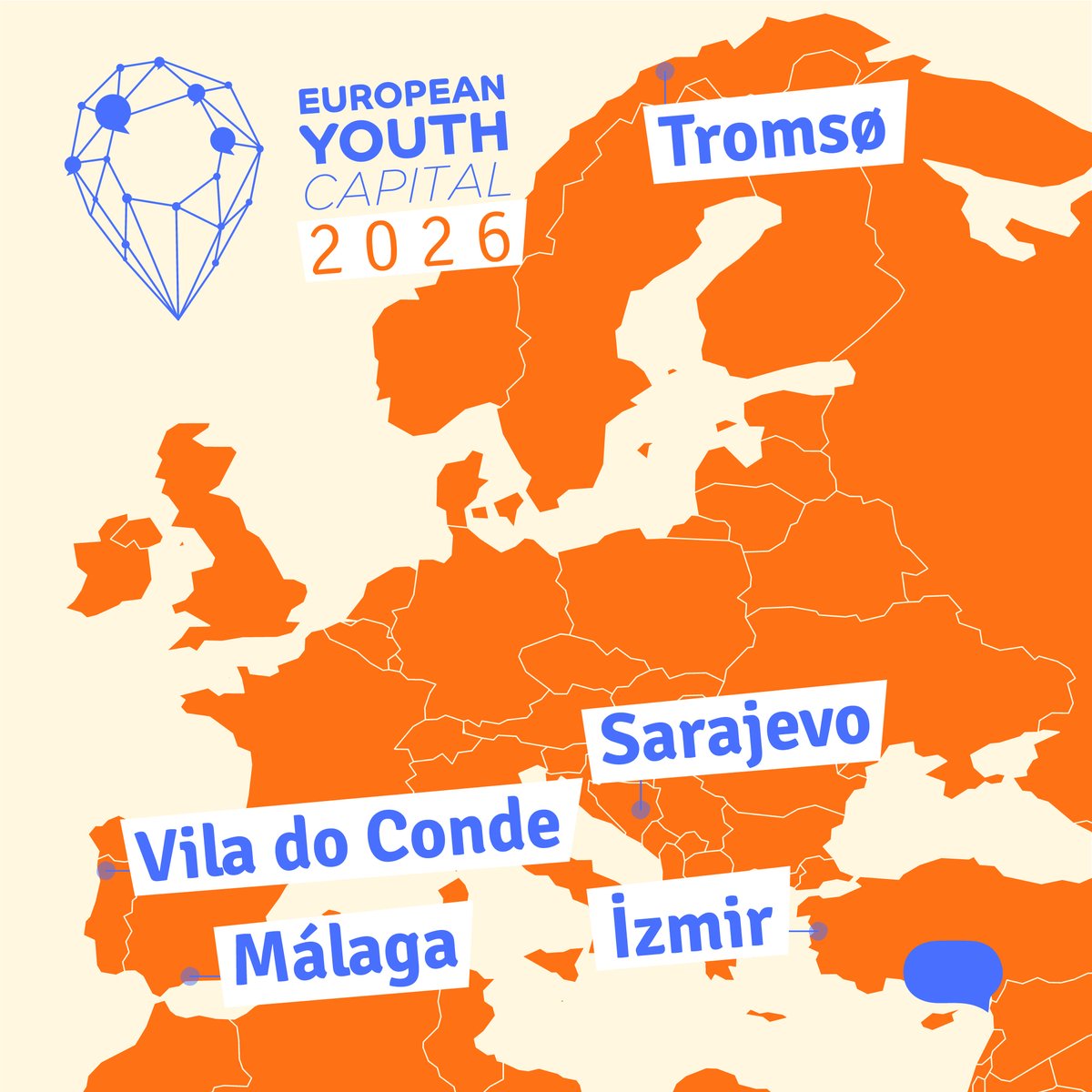 Exciting news 🪅 We know the 5 finalist cities for the #EuropeanYouthCapital 2026 🥳

A BIG congratulations️to ⤵️
🔹 #Izmir / Türkiye
🔹 #Málaga / Spain
🔹 #Sarajevo / Bosnia and Herzegovina
🔹 #Tromsø / Norway
🔹 #ViladoConde / Portugal

Read more 👉 neon.ly/v8RaZ