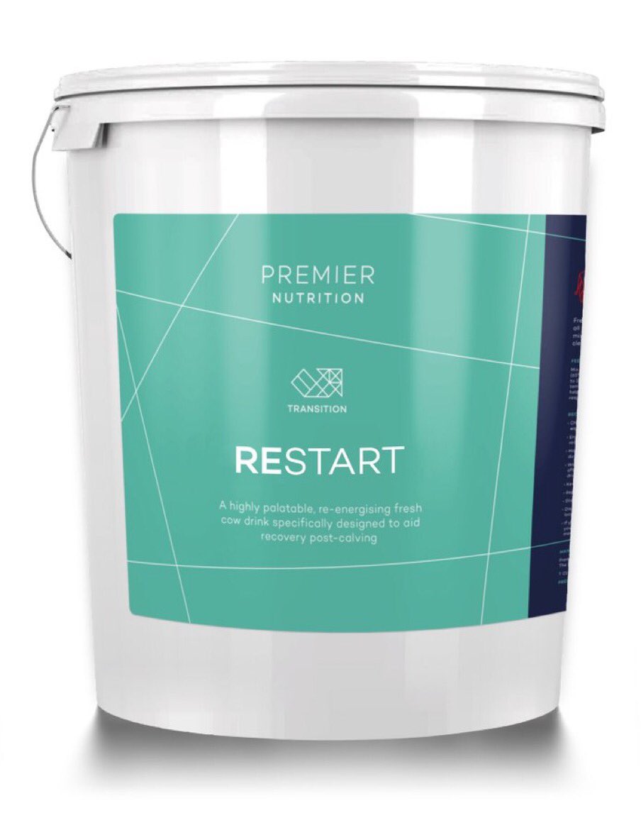 ruminantpremier's tweet photo. Restart comes in a 15kg tub, or 20kg bag and each dose is 1kg of powder stirred into 5 litres of hot (65ºC) water then topped up with 15-20 litres cool water. Offer within 10-20 minutes of calving for max benefit but can be used up to 2 hours post-calving #bettertransition https://t.co/puVYm9Z4Au