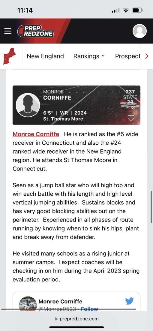 One of the best kept secrets in New England! Watch this high academic 6’5 WR work on 5/15 <a href="/Monroe0523/">Monroe Corniffe</a> #STM