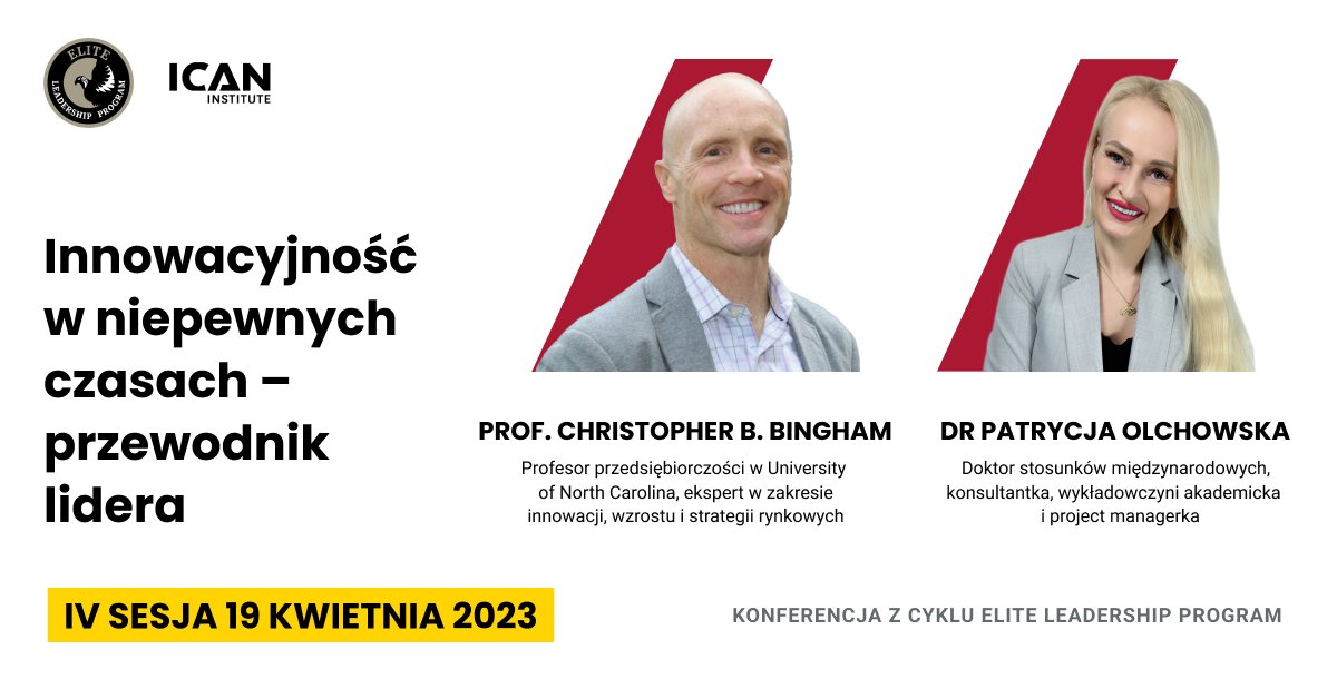 ICAN_Institute_'s tweet photo. Konferencja online #EliteLeadershipProgram „Innowacyjność w niepewnych czasach – przewodnik lidera” 19 kwietnia 🗓
Zarezerwuj miejsce i sprawdź, kto wystąpi: https://t.co/yVVQfClyZZ
#ELP #innowacje #neuroróżnorodność #inspiracja #biznes #nauka #wydarzeniaICAN #ICANInstitute https://t.co/HwrFeW6eGE