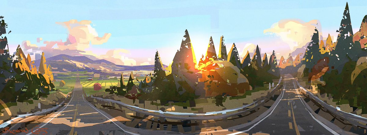 CoatesCloset's tweet photo. This is rough concept I made for Nexus' "This Tapedeck is a Timemachine" short a while back. The characters are on a roadtrip for this scene, and I was excited when we went with this option for the final, as it was inspired by many drives through redwood forests growing up. https://t.co/Dw7rwZAdjQ