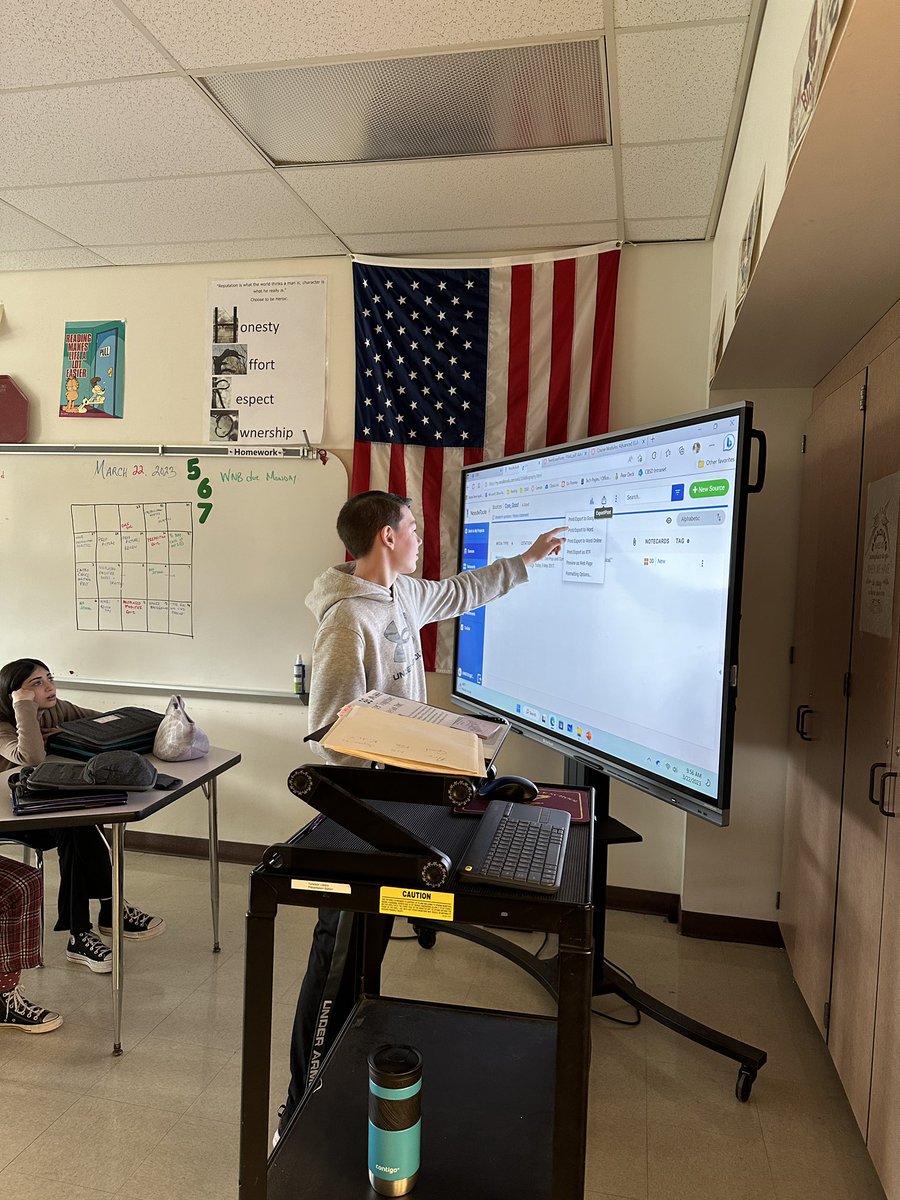bfoxtohickon's tweet photo. Showing his peers how to export their NoodleTools works cited. #Tohickon #CBSD #ClearTouch https://t.co/hcQu0l91bj