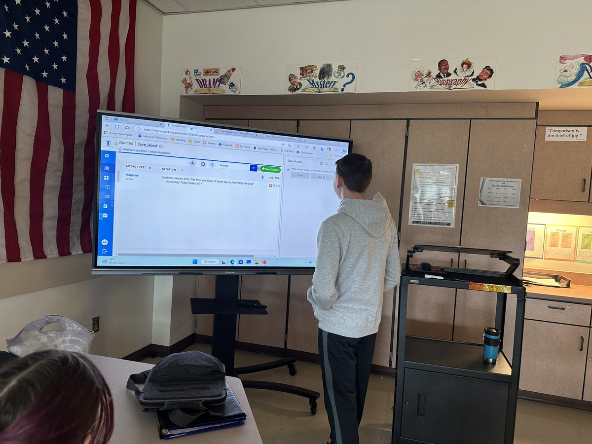 bfoxtohickon's tweet photo. Showing his peers how to export their NoodleTools works cited. #Tohickon #CBSD #ClearTouch https://t.co/hcQu0l91bj