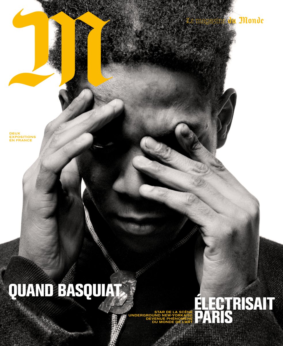 lemonde_M's tweet photo. En couverture de « M Le magazine du Monde », disponible vendredi : Basquiat et Paris. Dans les années 1980, le peintre star de l’underground américaine a trouvé dans la capitale française, captivée par sa modernité, un refuge pour échapper au tumulte de sa vie new-yorkaise https://t.co/RJqZL0lMJN