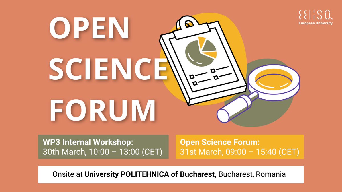 eelisa_eu's tweet photo. Come to the #OpenScience Forum!🧪
🗓️Next March 31, the leader university of EELISA #InnoCORE WP3, @upb1818, will celebrate its Open Science Forum, which will showcase the lessons from other #EU initiatives and will bring OS experts from Europe.
Register👉https://t.co/7Pok7L3Qnk https://t.co/lfSabh4YWf