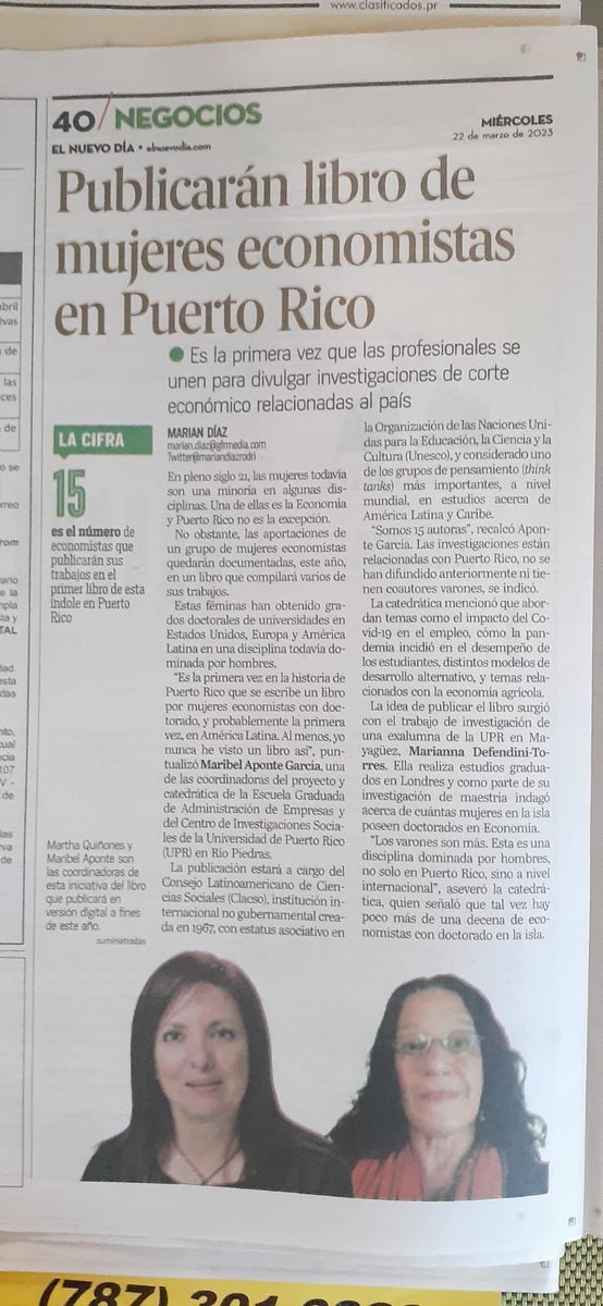 La Asociación de Economistas de Puerto Rico se complace en anunciar que publicará el primer libro sobre mujeres economistas de Puerto Rico. Va a ser publicado por el Consejo Latinoamericano de las Ciencias Sociales, el mismo saldrá en formato en línea en mayo de 2023.