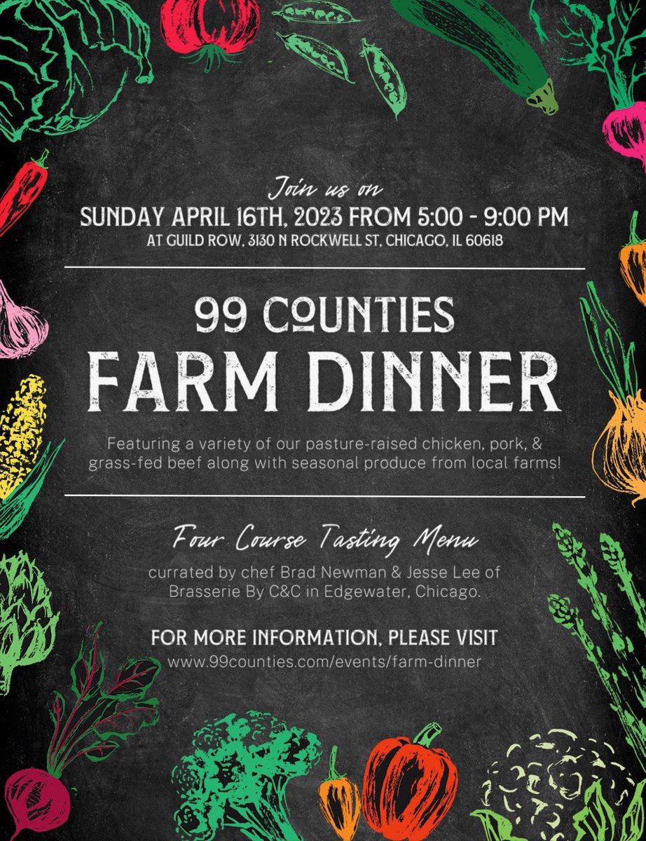 Join <a href="/99_Counties_/">99 Counties</a> for their first-ever spring #farmdinner <a href="/GuildRow/">Guild Row</a> on April 16, featuring a four course menu curated by Chefs Brad Newman &amp; Jesse Lee from #BrasserieByCandC! To purchase tickets, visit 99counties.com/collections/ev…🥕🌽🍅