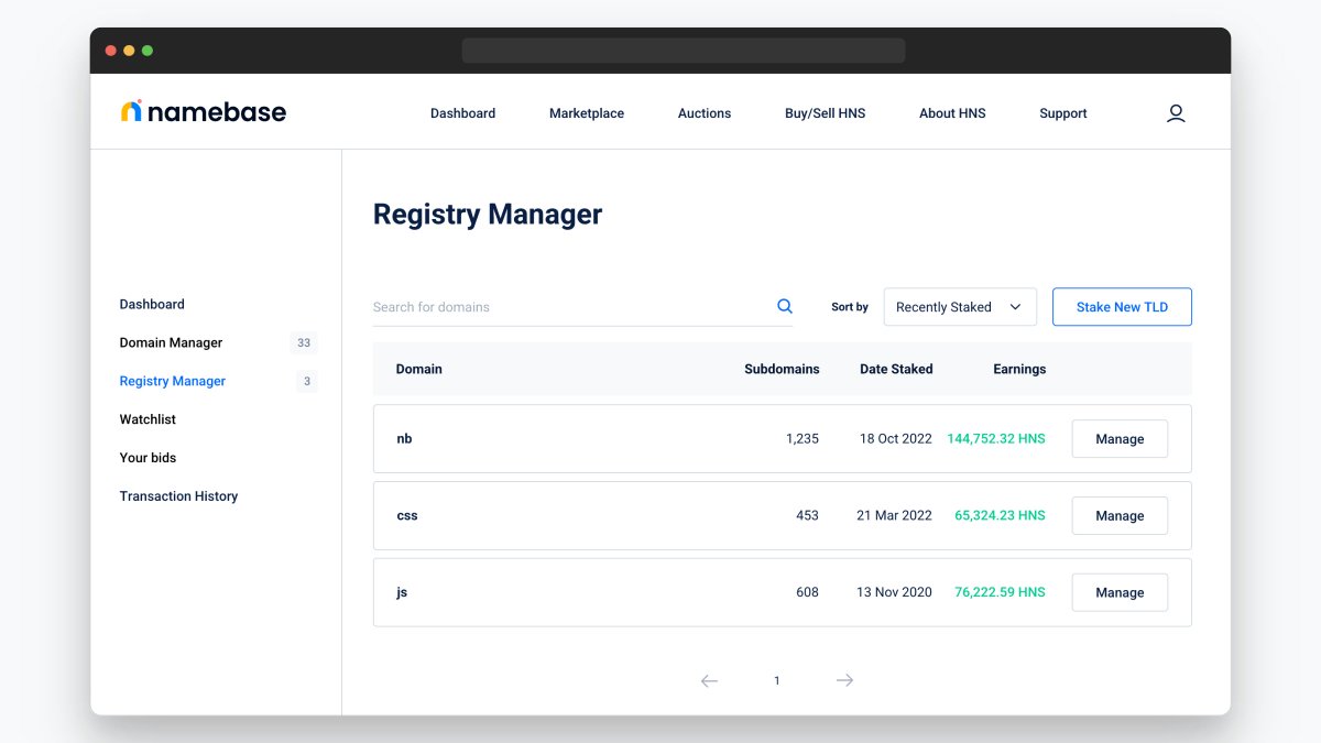 NamebaseHQ's tweet photo. ✨ NEW: Introducing the Registry Manager 

We've launched the all new Registry Manager for TLDs staked on the Namebase Registry. This enables Handshake TLD owners to better manage and monetize their domain communities with complete pricing control. 1/3
https://t.co/3pOJ13T6N3 https://t.co/i58PwpDUnX