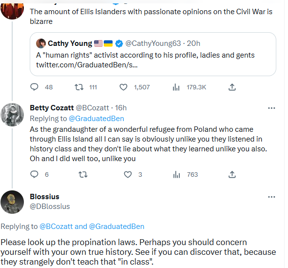 DBlossius's tweet photo. Descendant of a people who made their fortune on usury and forcing poor peasants to become alcoholics @BCozatt throws aspersions on other peoples' history but has a problem with the same being done to her.  
Why are there no academic fields eviscerating #JewishFragility ? https://t.co/WsUkzgilOw