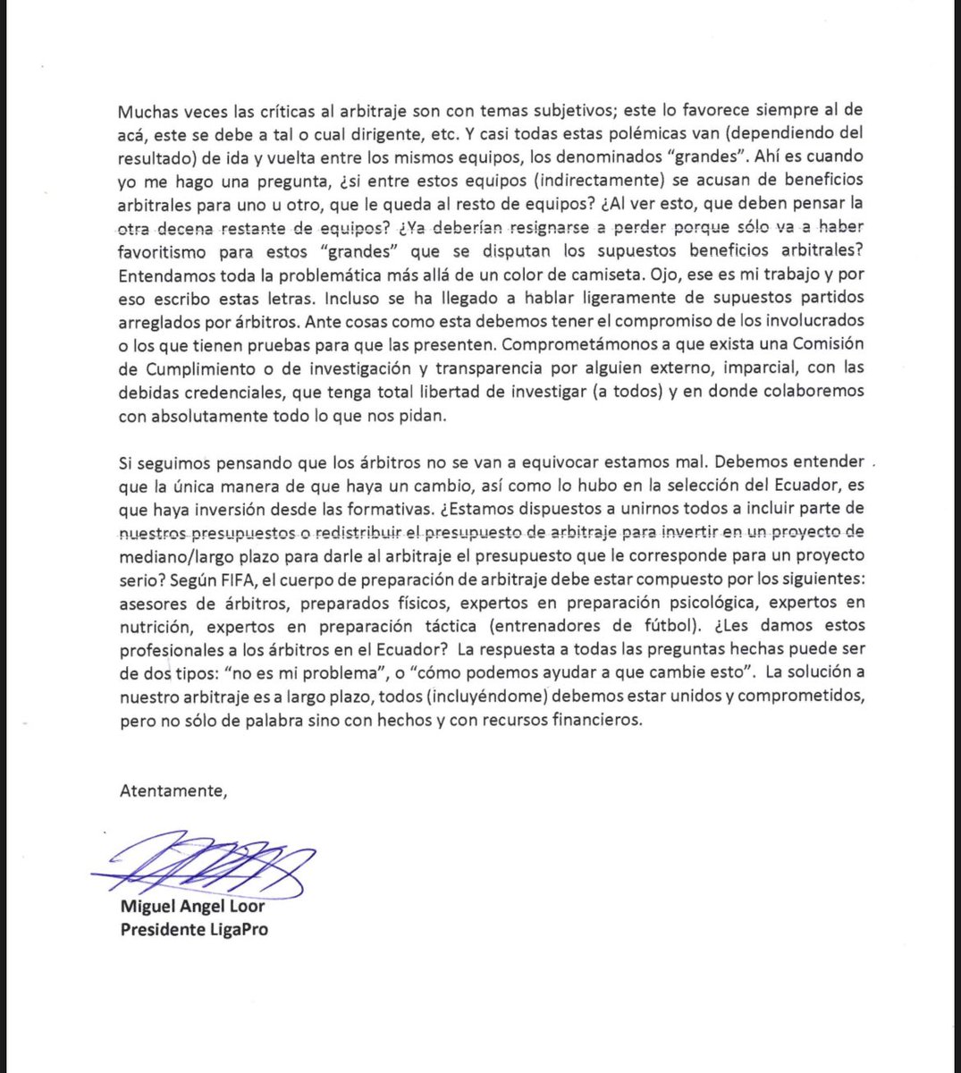 miguelloor's tweet photo. Carta sobre el arbitraje: Una realidad que no queremos aceptar. 🇪🇨⚽️ https://t.co/d848a9vGoG